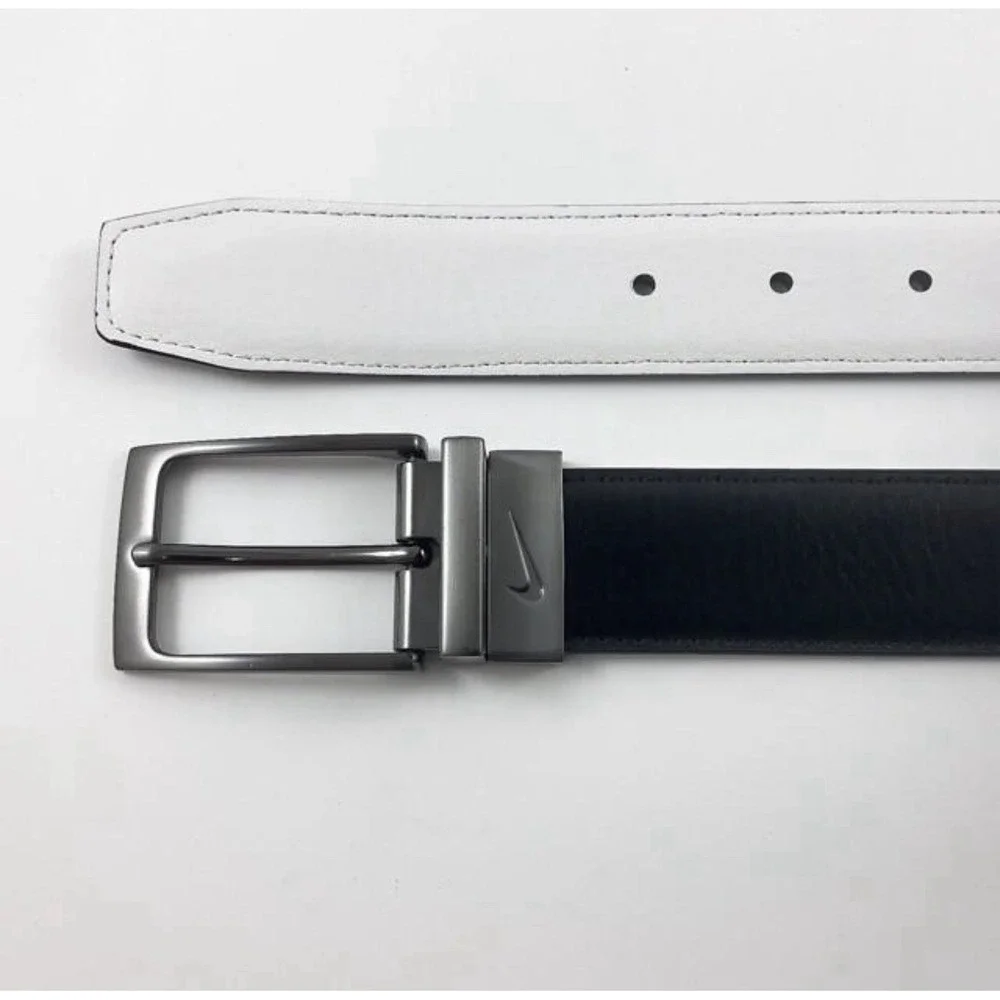 Nike Golf Reversible Leather Belt Mens Size 32 Black White Swoosh DS500125